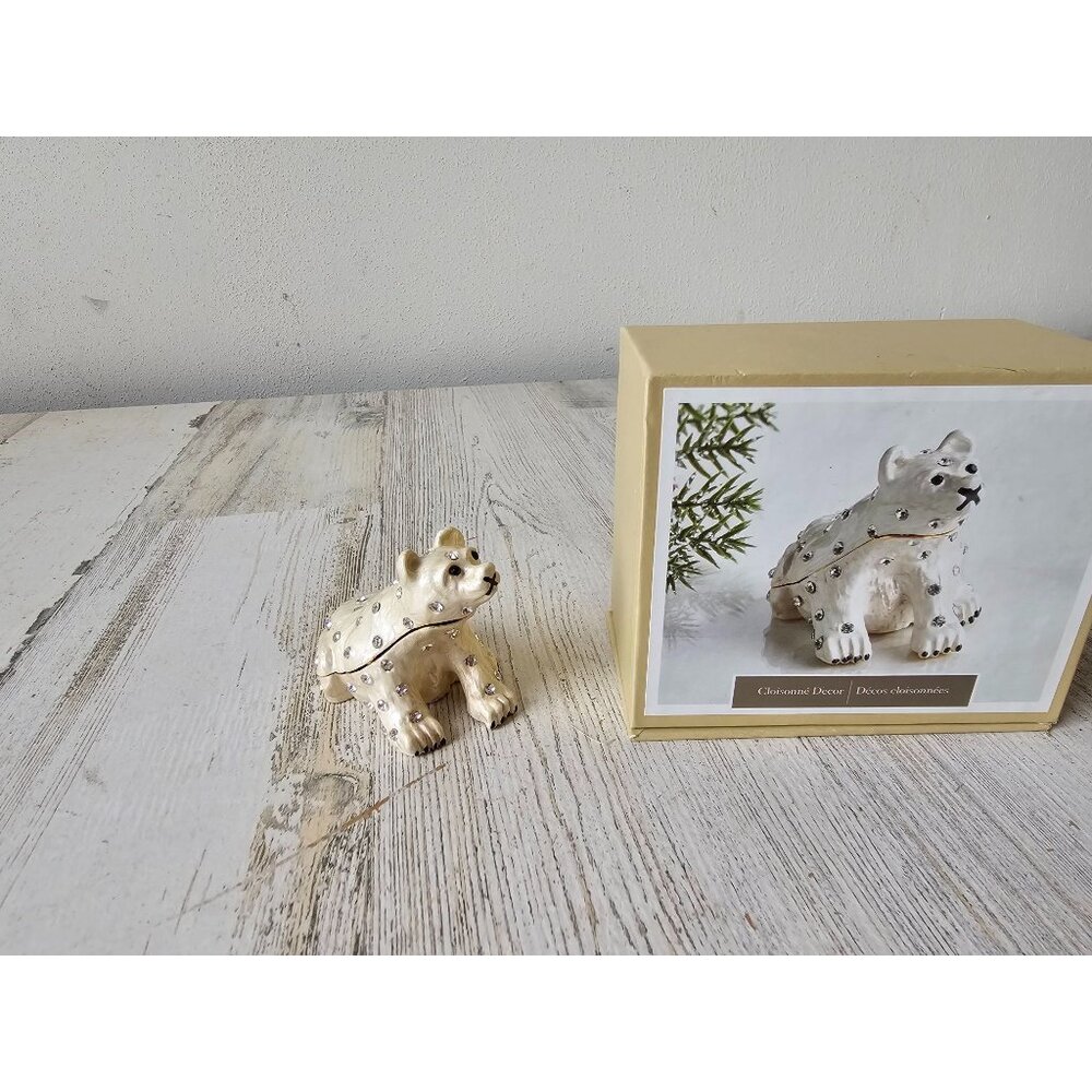 Pier 1 cloisonne polar bear trinket box jewelry glitter rhinestone‎ unique